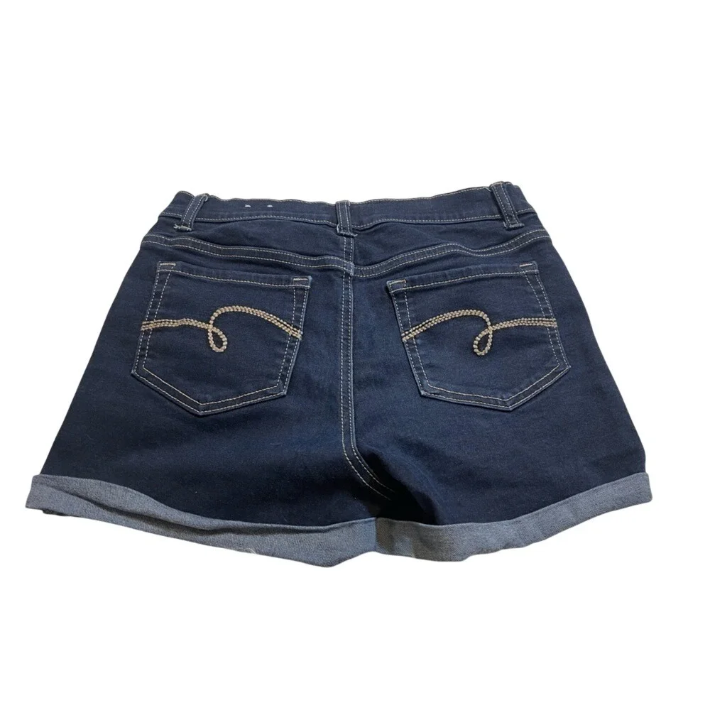 Justice Girls Denim Jean Shorts Button Fly Cuffed Dark Wash Size‎ 12 Plus
